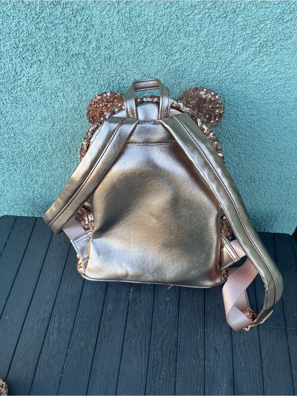 Disney Loungefly Gold Sequin Mini Backpack with Bow - Picture 2 of 3
